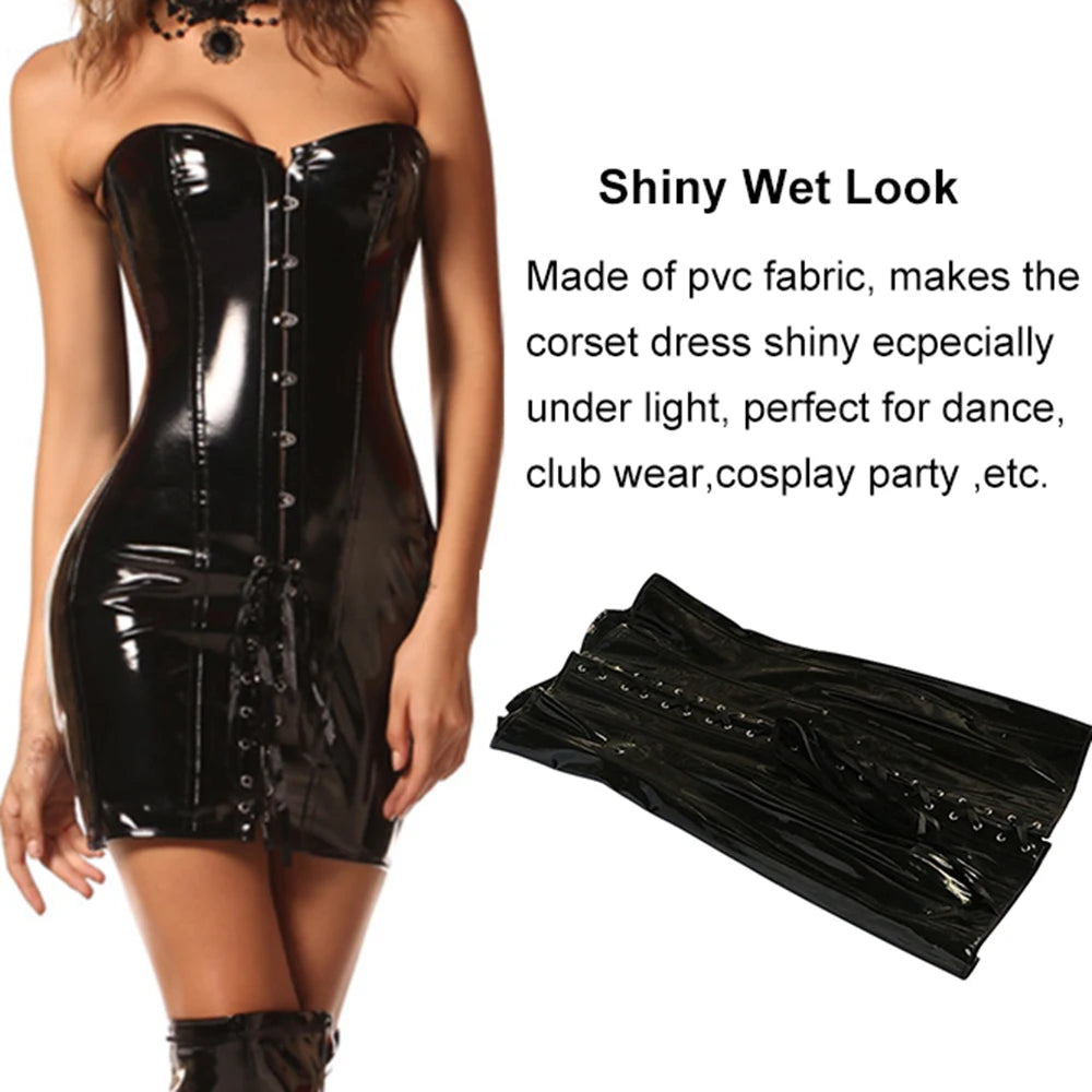 Lace Up Strapless Corset Dress PVC