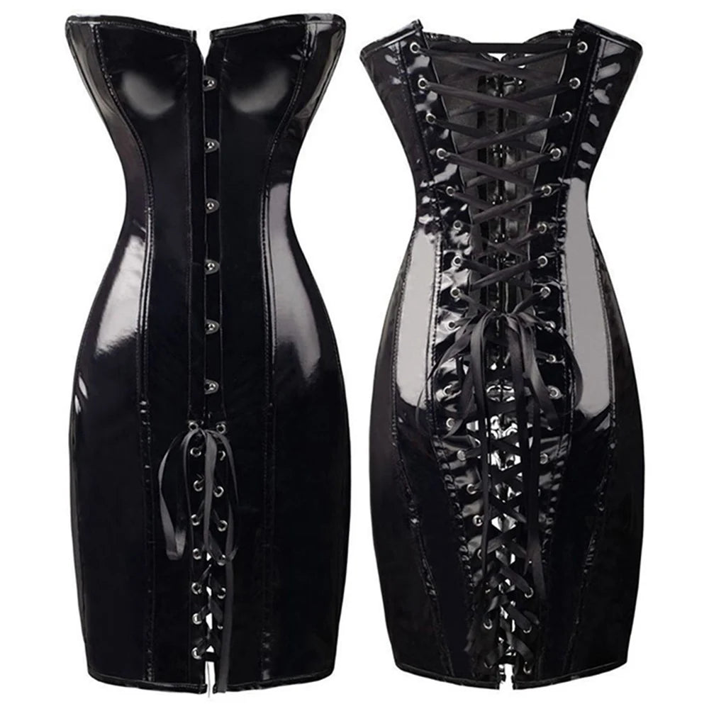 Lace Up Strapless Corset Dress PVC