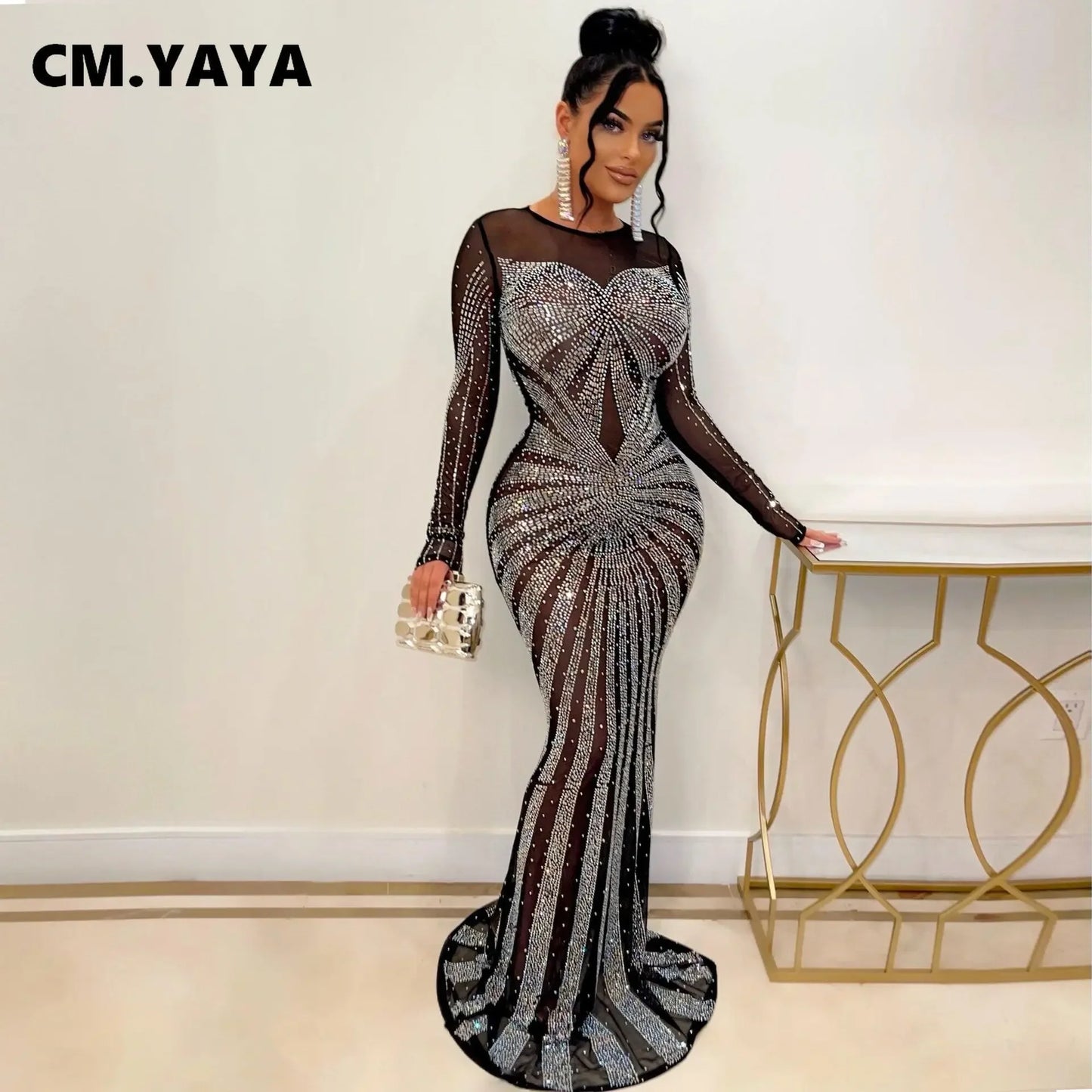 Mesh Bling Mermaid Maxi Dress
