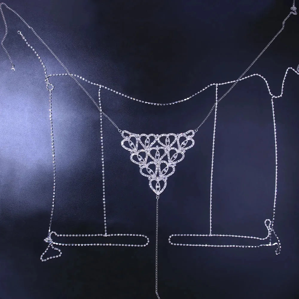 Heart Rhinestone Bikini Body Chain