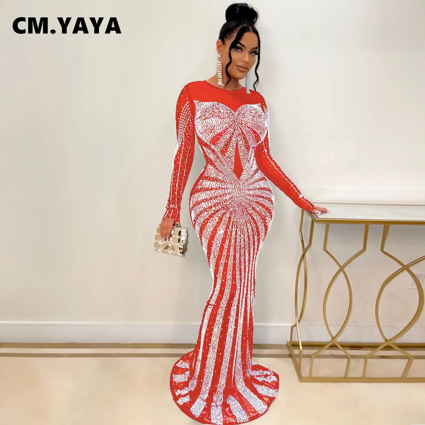 Mesh Bling Mermaid Maxi Dress