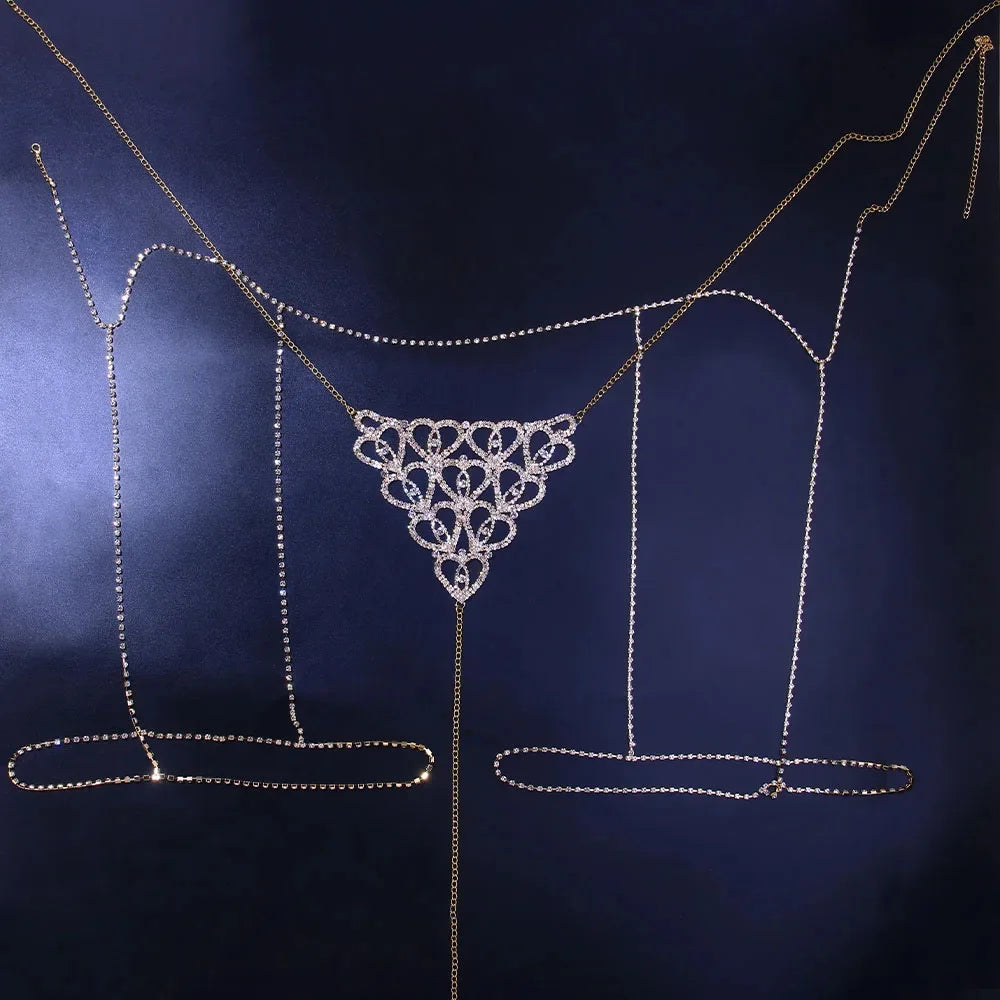 Heart Rhinestone Bikini Body Chain