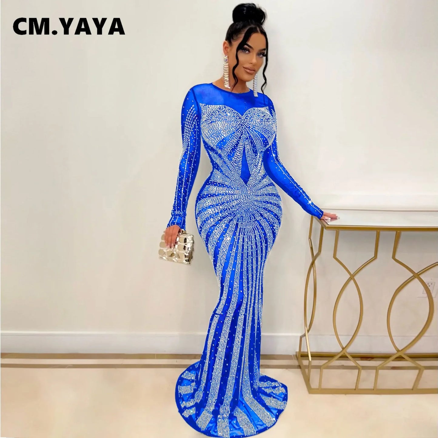 Mesh Bling Mermaid Maxi Dress