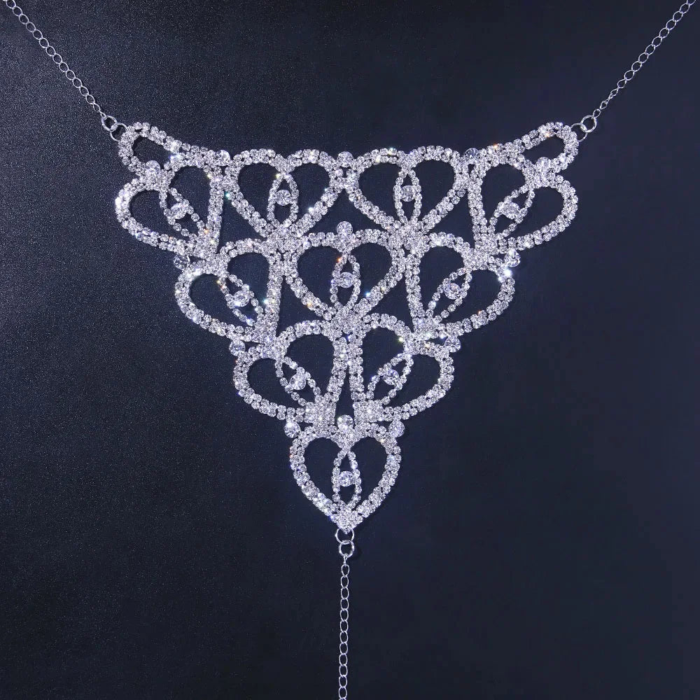 Heart Rhinestone Bikini Body Chain