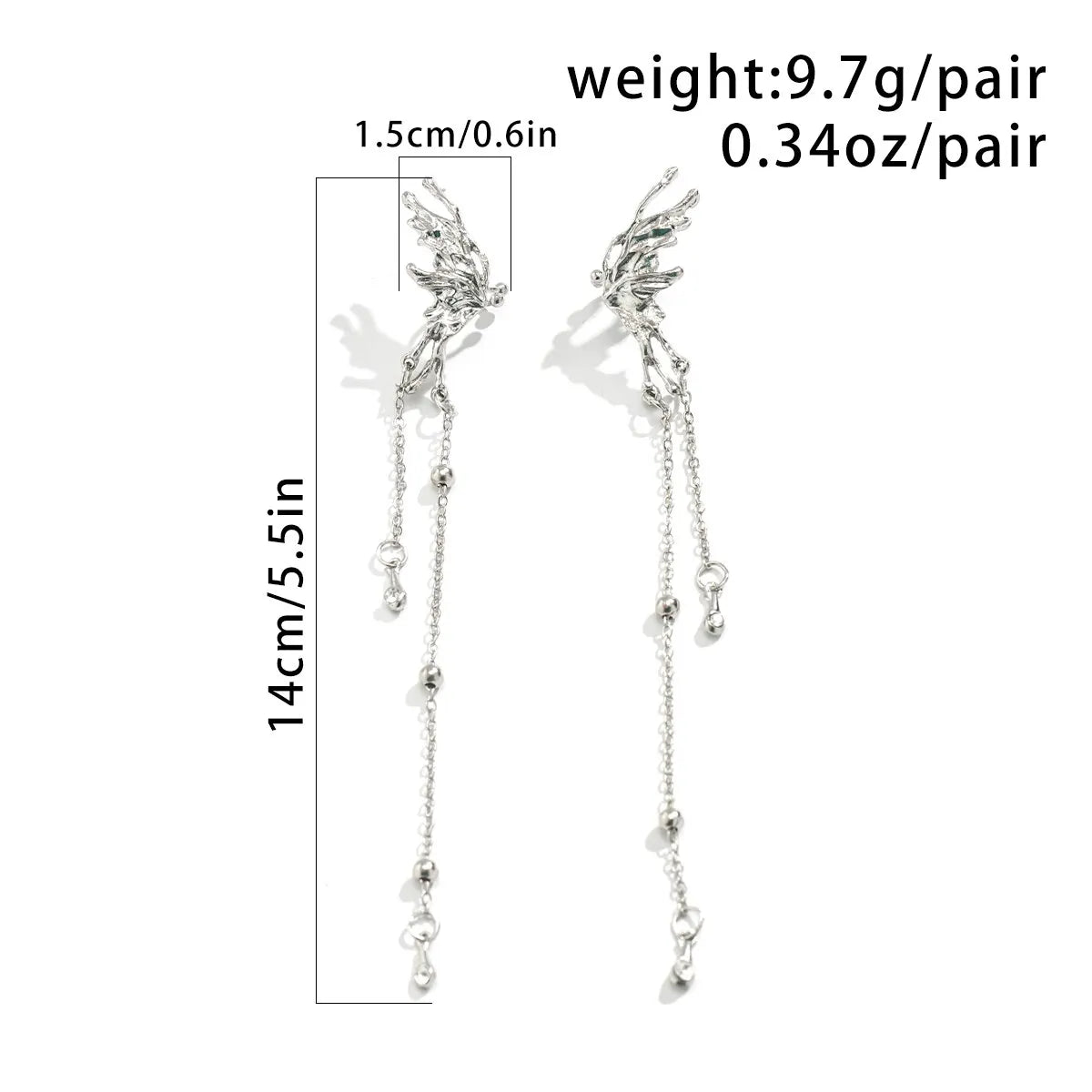 Elf Butterfly Long Tassel Clip Earrings