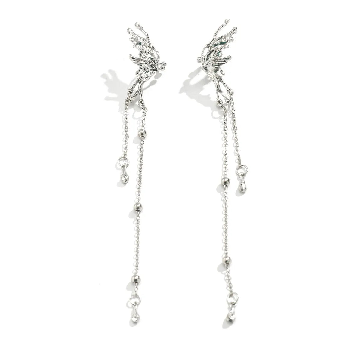 Elf Butterfly Long Tassel Clip Earrings