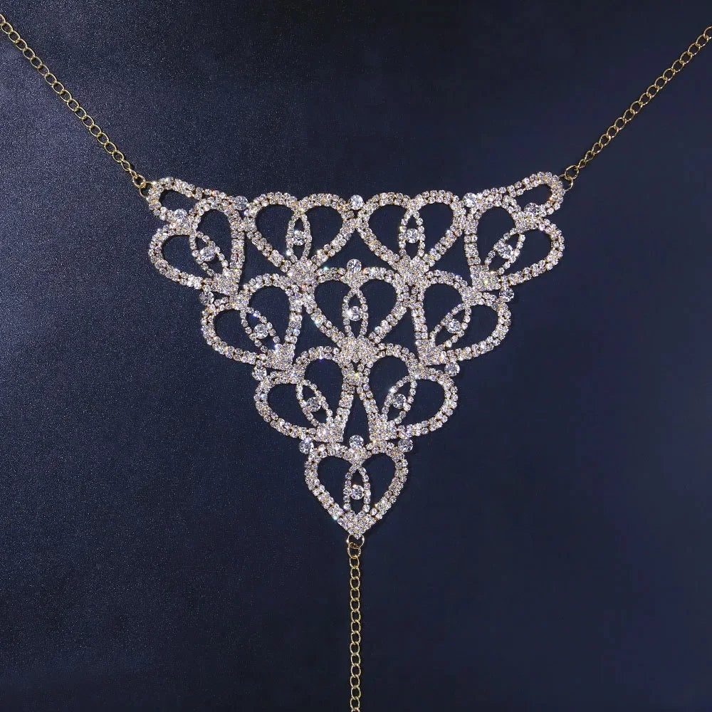 Heart Rhinestone Bikini Body Chain