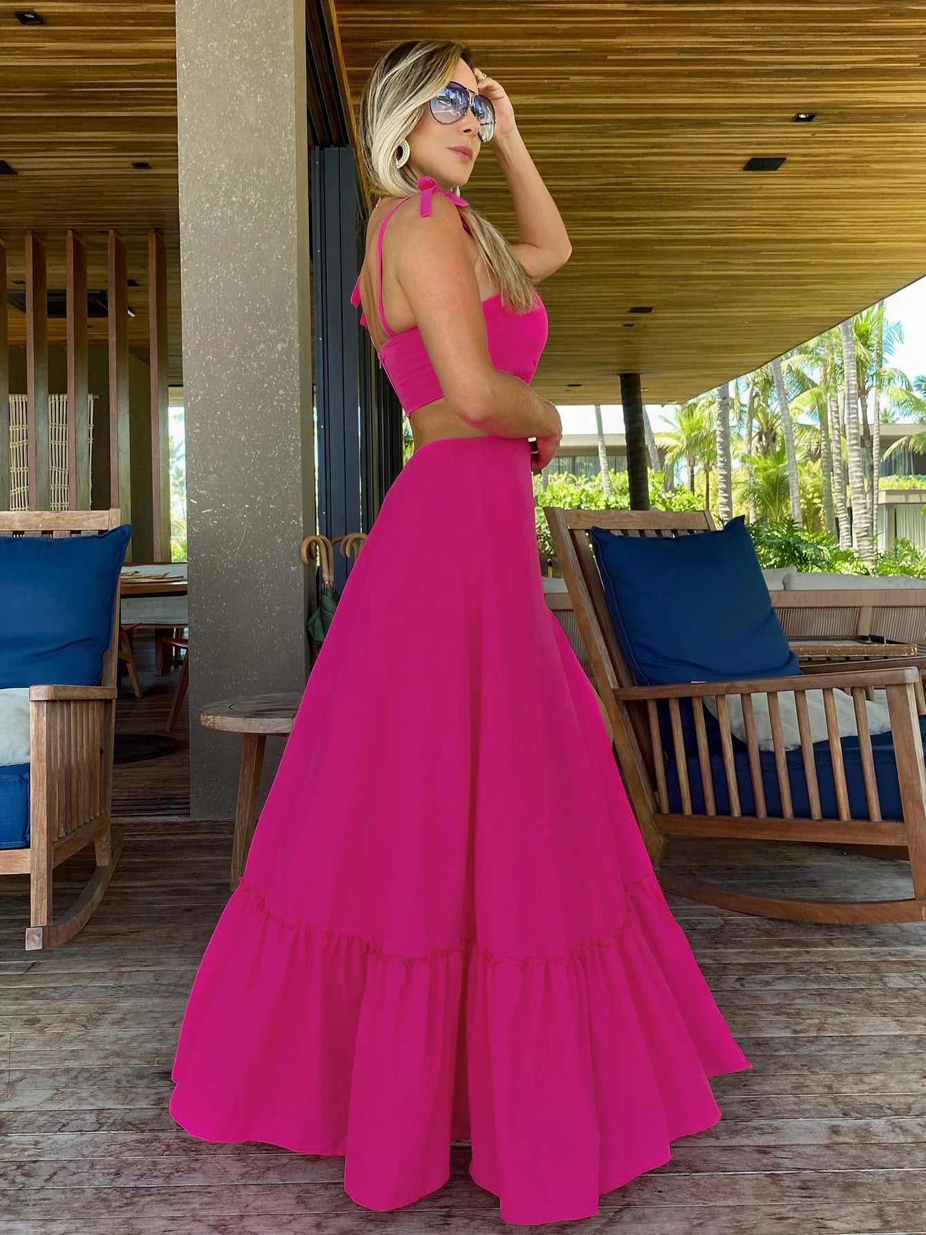 Vacation Long Dress Cut Out Exposed Waist