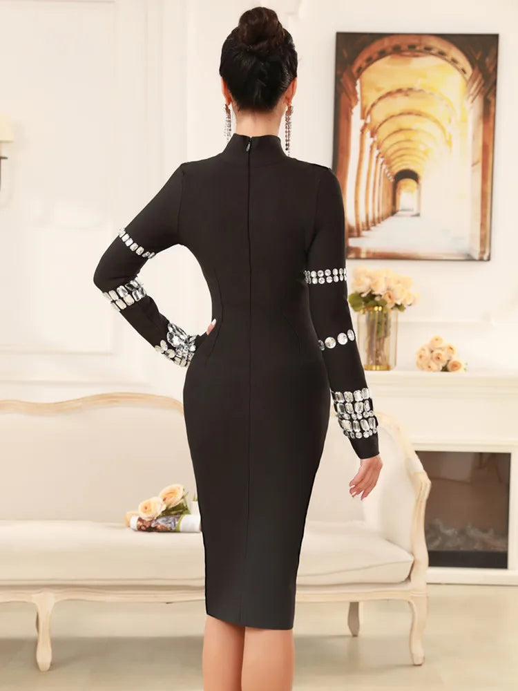 Long Sleeve Bling Black Mini Dress