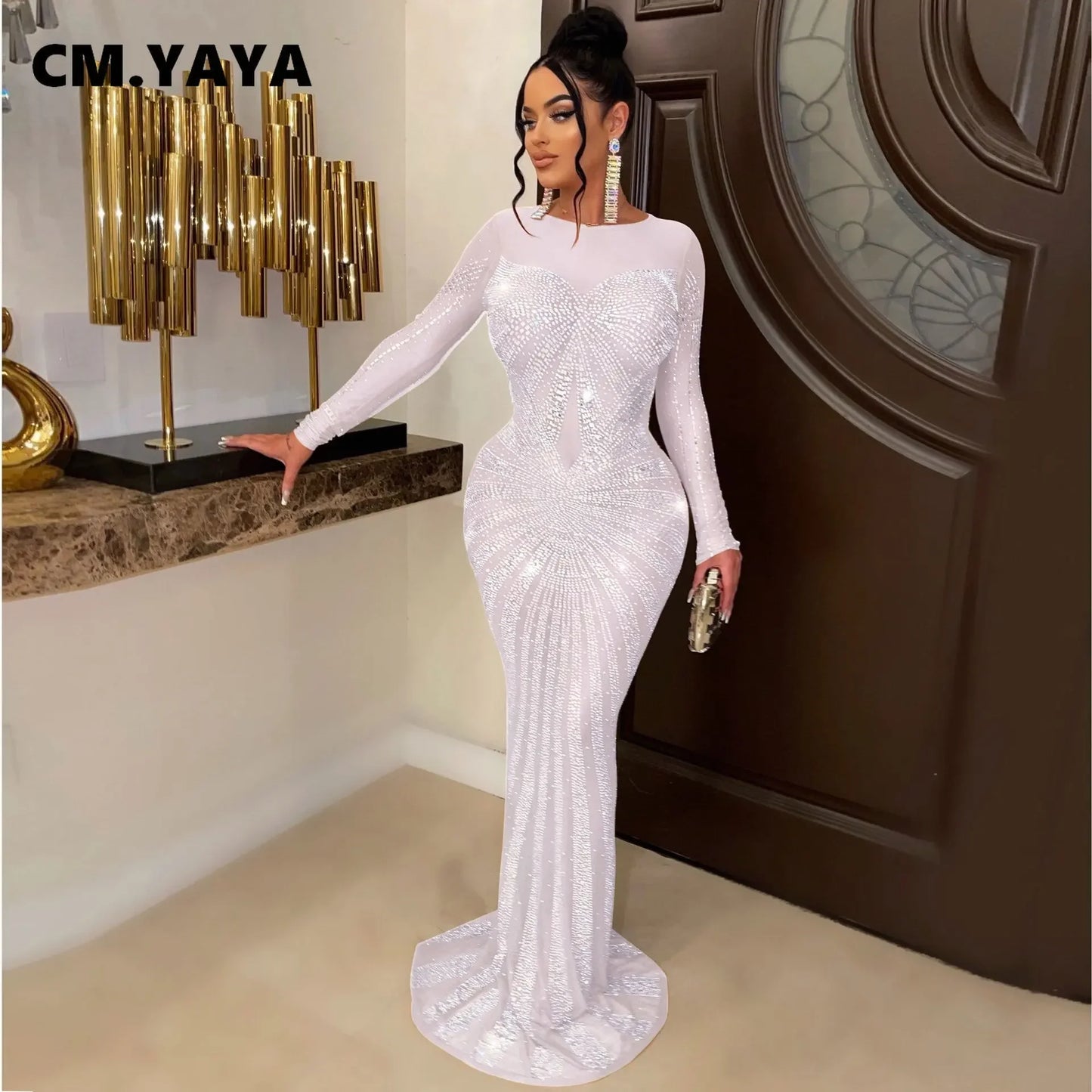 Mesh Bling Mermaid Maxi Dress