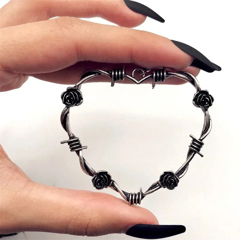 Gothic Rose Barbed Wire Heart Earrings