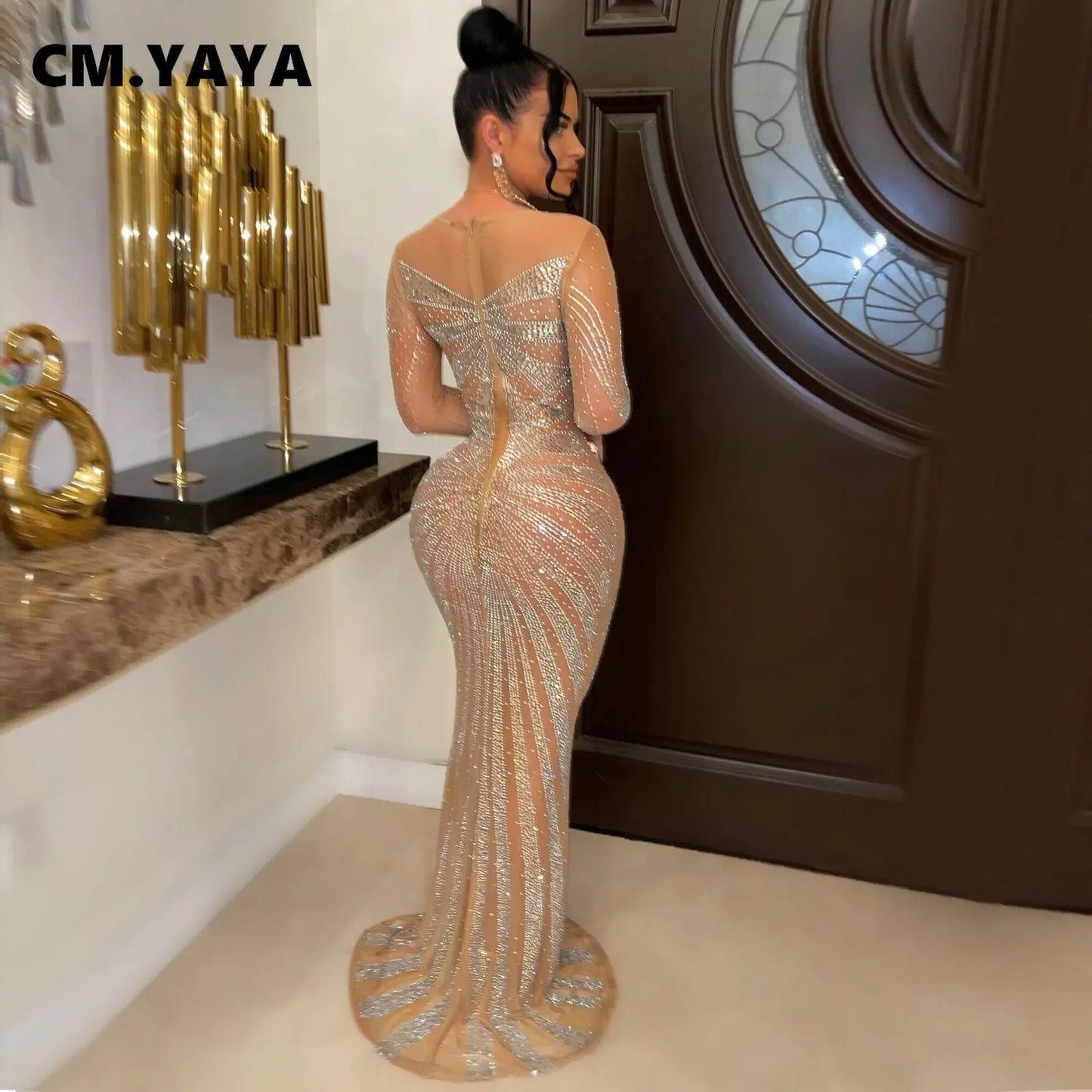 Mesh Bling Mermaid Maxi Dress