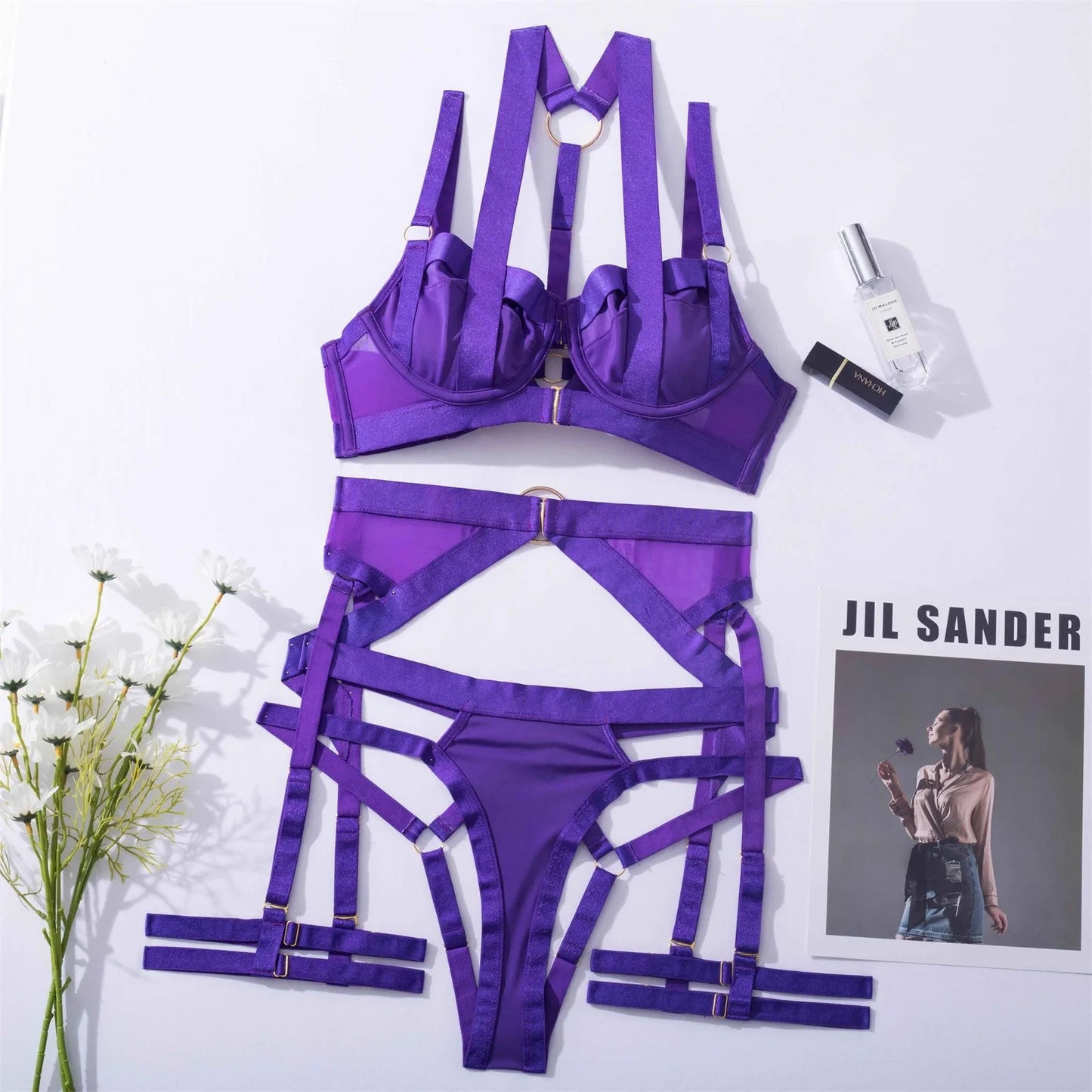 Hollow Out Strap On Lingerie Set