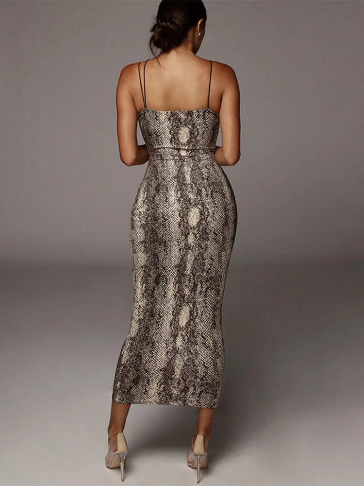 Leopard Print Sleeveless V-neck Midi Dress