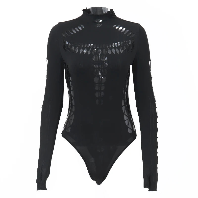 Hollow Out High Collar Bodysuit