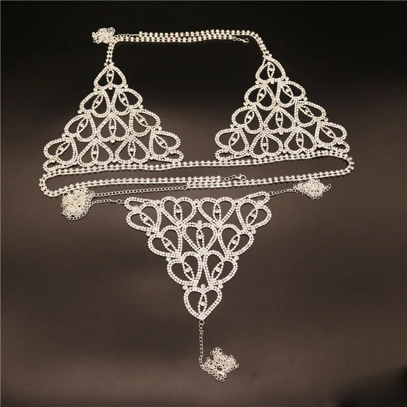 Crystal Rhinestone Heart Body Chain Harness and or Bling Bikini Lingerie