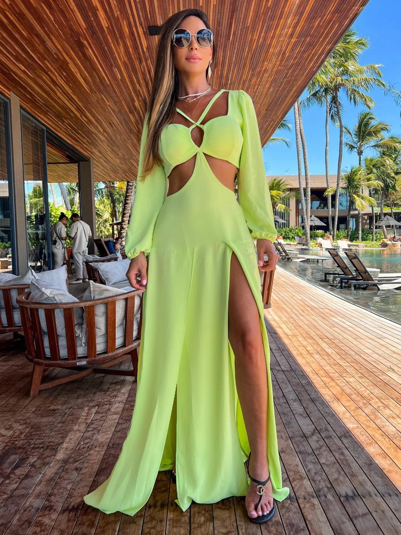 Vacation Long Dress Cut Out Exposed Waist
