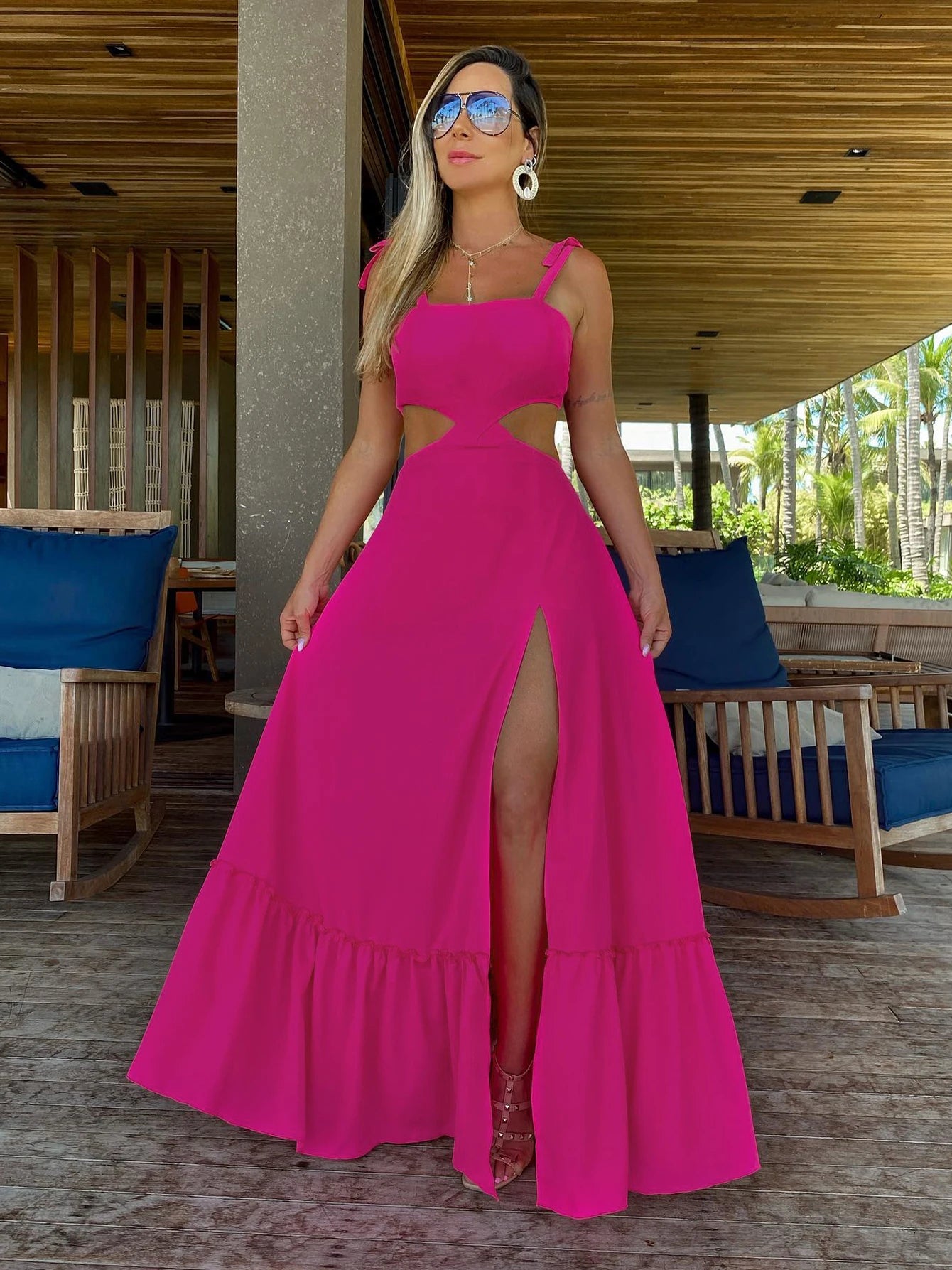 Vacation Long Dress Cut Out Exposed Waist
