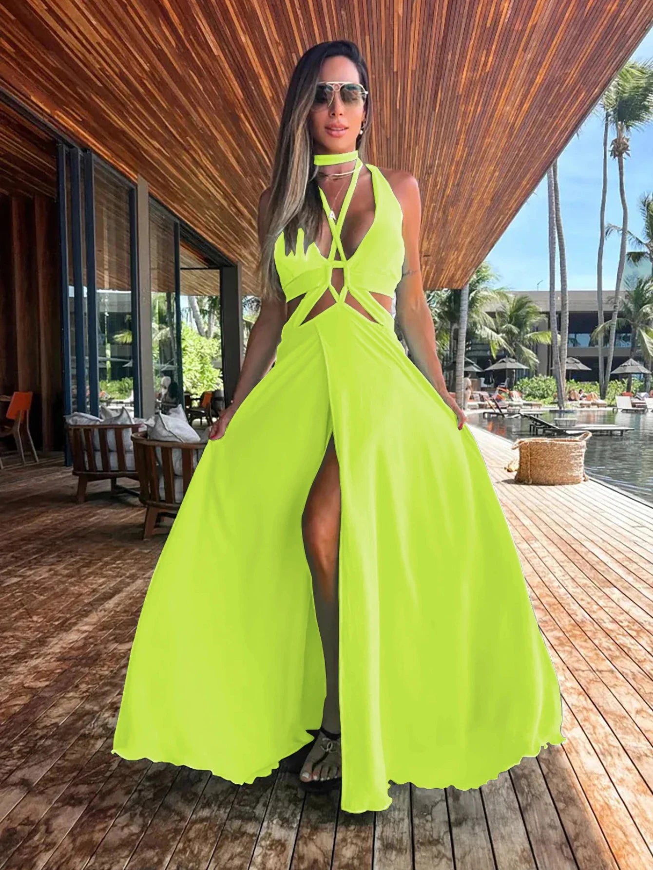Vacation Long Dress Cut Out Exposed Waist