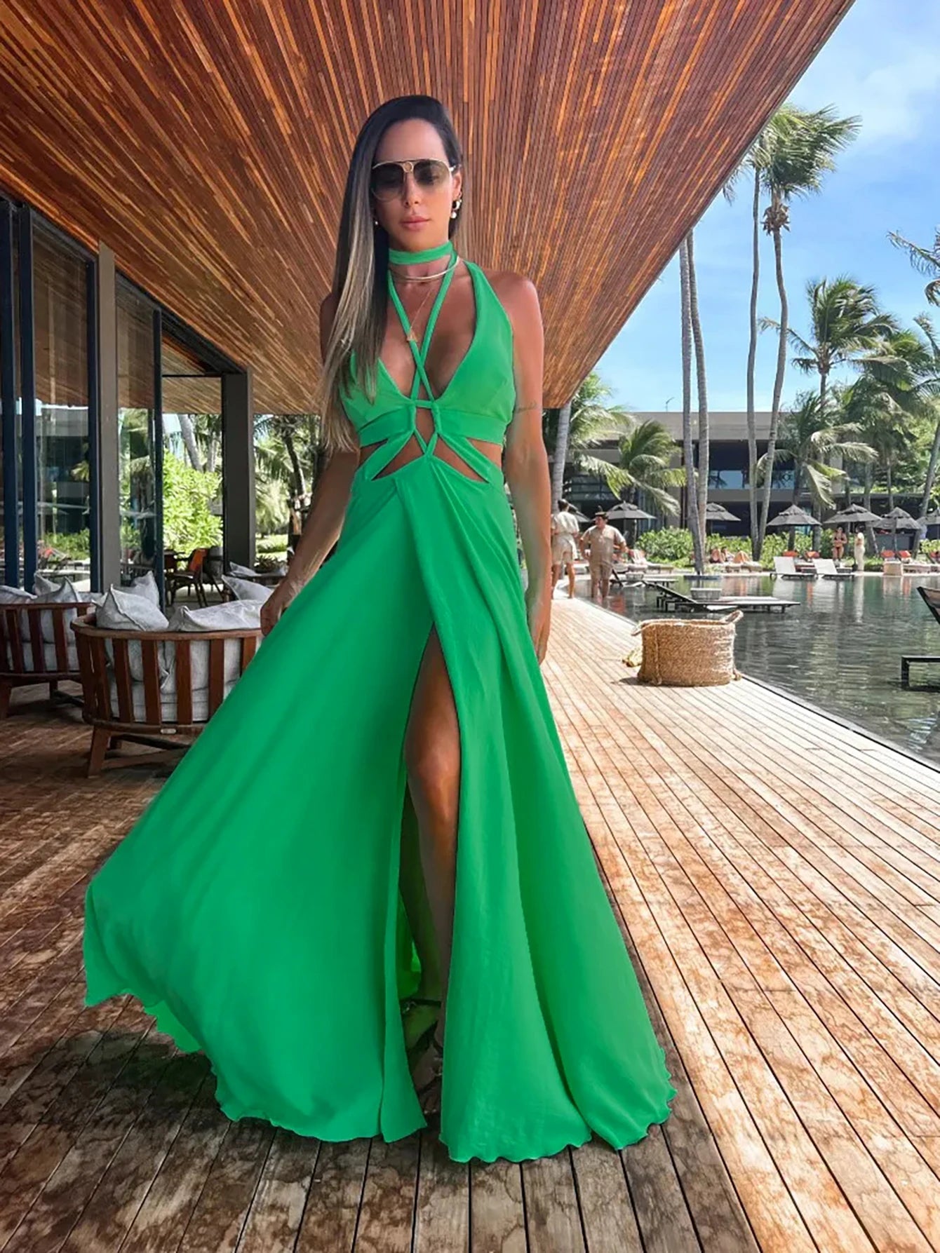 Vacation Long Dress Cut Out Exposed Waist