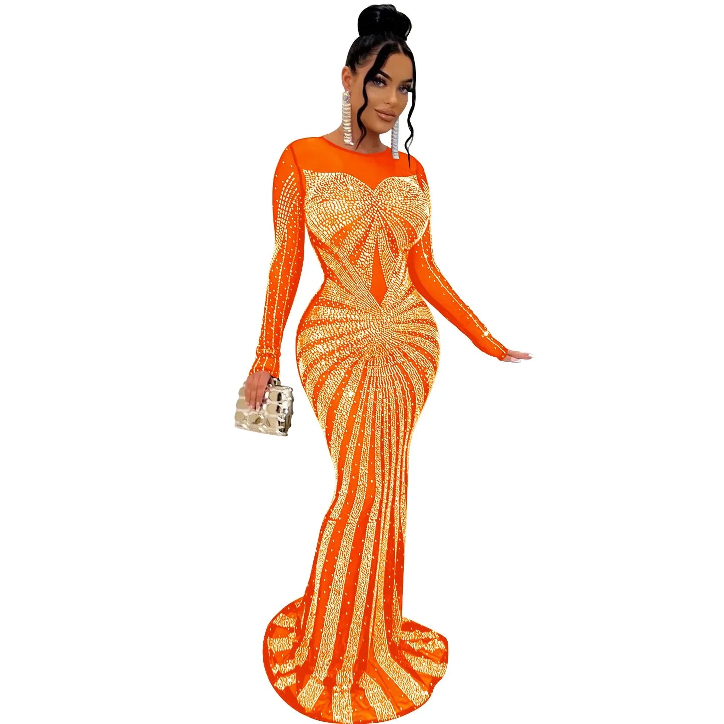 Mesh Bling Mermaid Maxi Dress