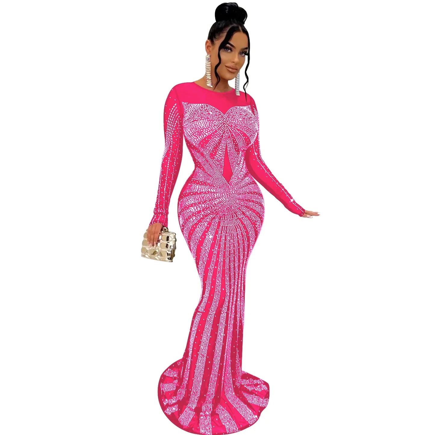 Mesh Bling Mermaid Maxi Dress