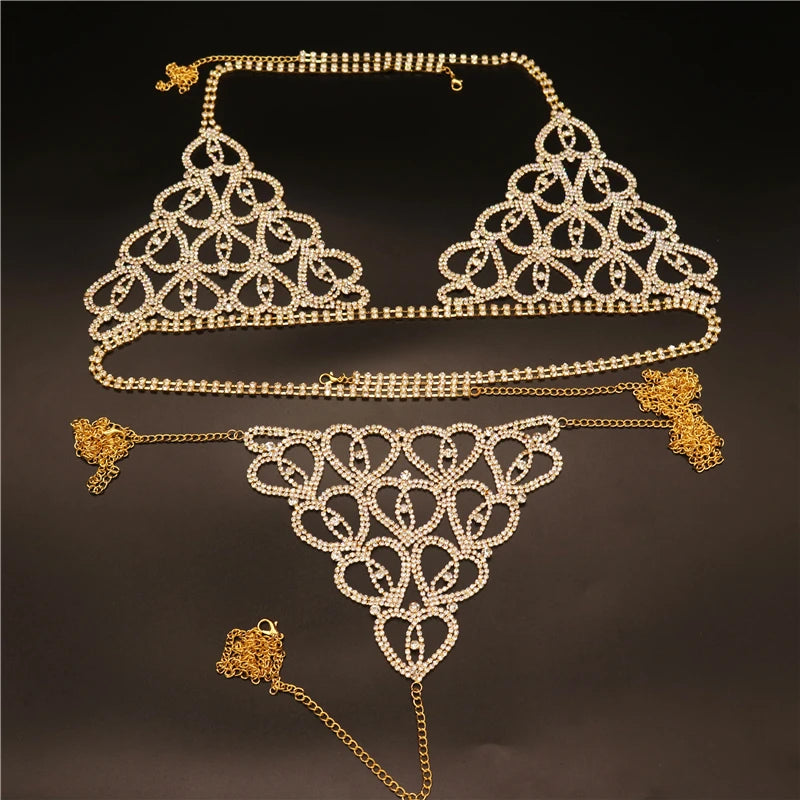 Crystal Rhinestone Heart Body Chain Harness and or Bling Bikini Lingerie