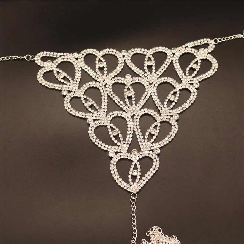 Crystal Rhinestone Heart Body Chain Harness and or Bling Bikini Lingerie