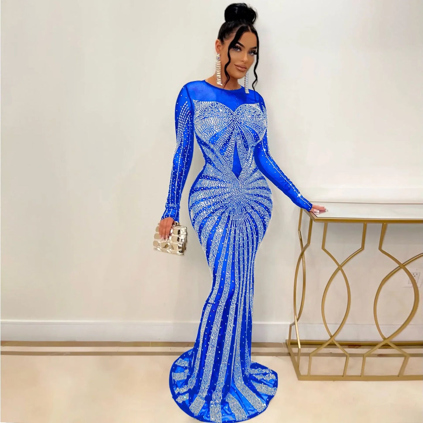 Mesh Bling Mermaid Maxi Dress