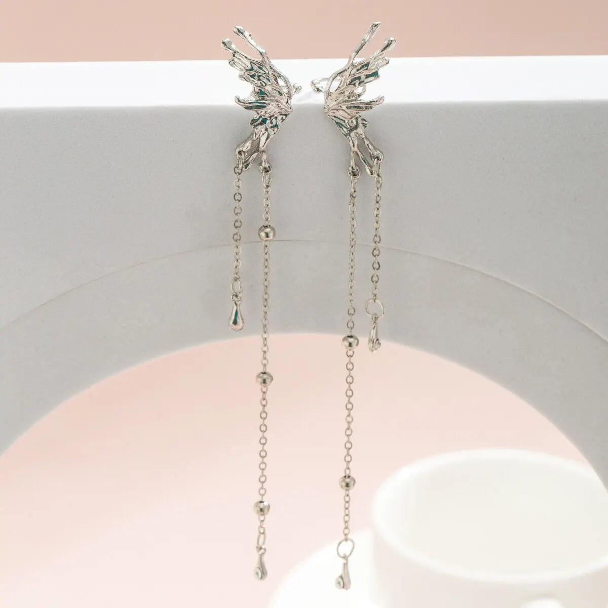 Elf Butterfly Long Tassel Clip Earrings