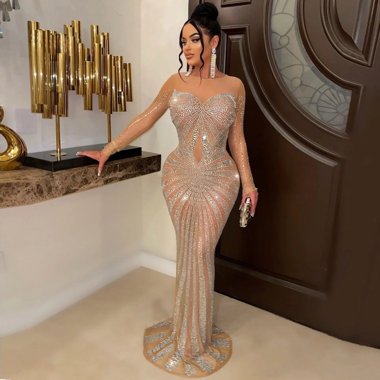 Mesh Bling Mermaid Maxi Dress