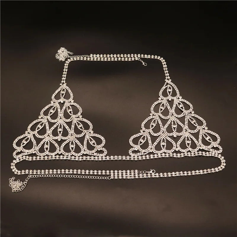 Crystal Rhinestone Heart Body Chain Harness and or Bling Bikini Lingerie