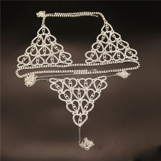 Crystal Rhinestone Heart Body Chain Harness and or Bling Bikini Lingerie