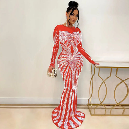 Mesh Bling Mermaid Maxi Dress