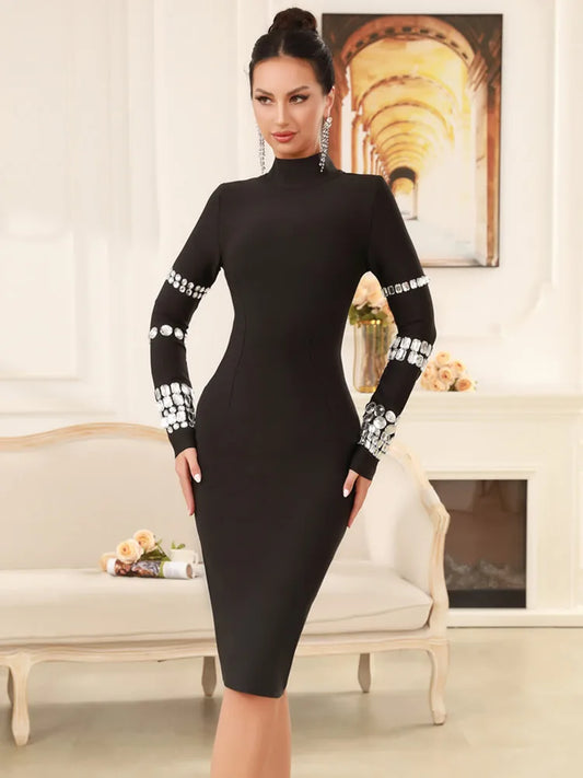 Long Sleeve Bling Black Mini Dress